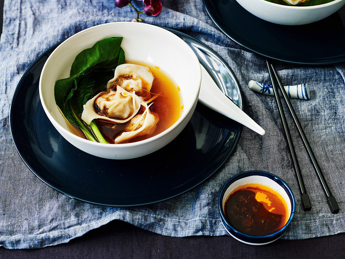 Wonton Soup with Black Vinegar Sauce