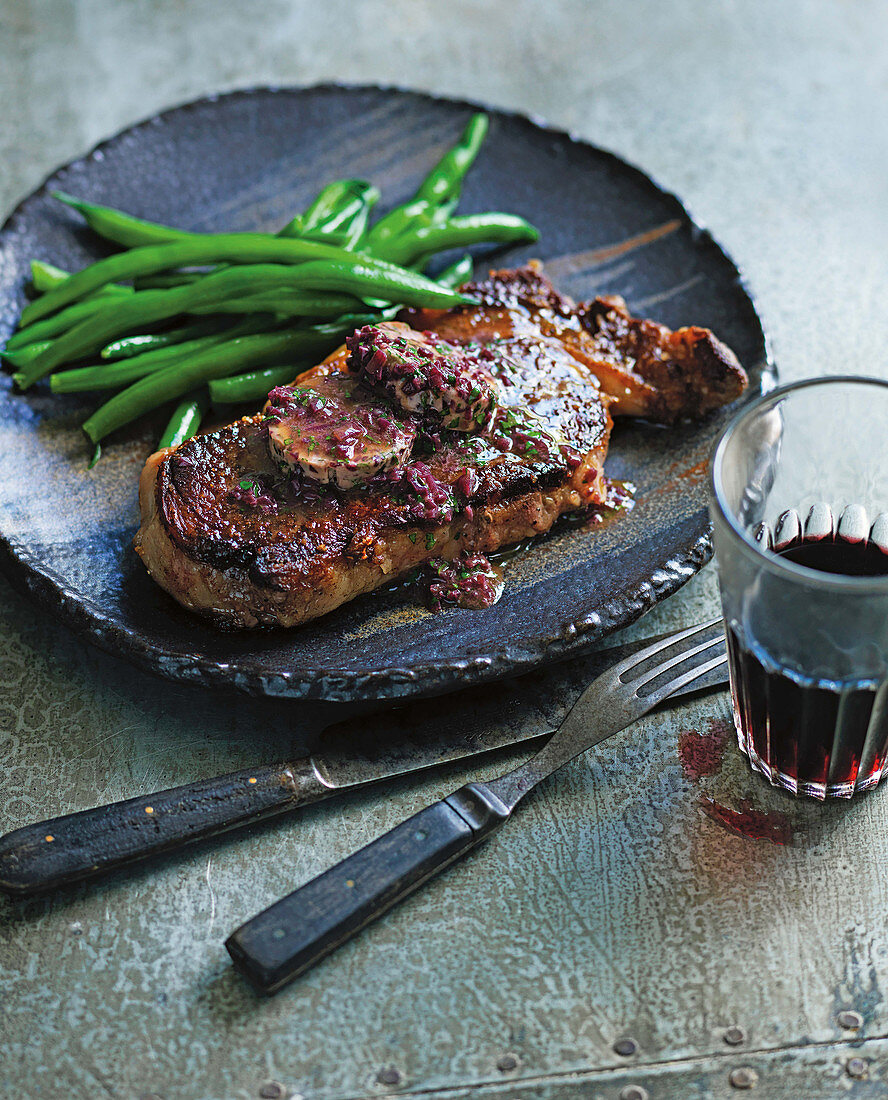 Steak with red wine and shallot butter