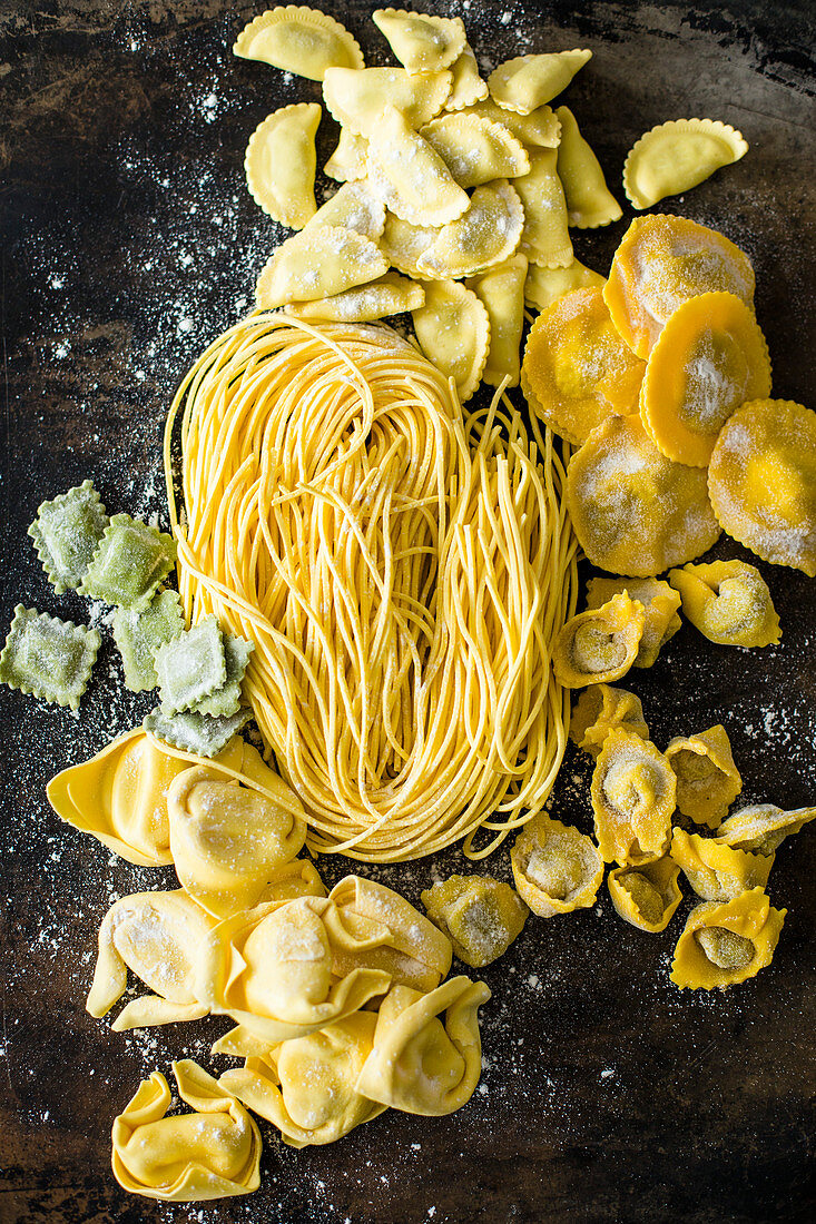 Several homemade pasta varieties