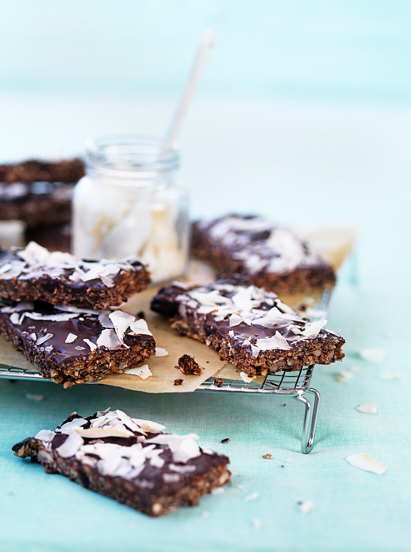Homemade energy bars with coconut flakes