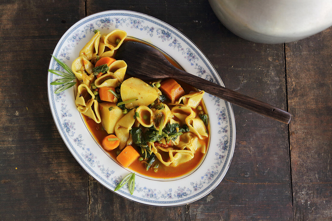 Chutagi (dumplings in vegetable soup, Ladakh, India)