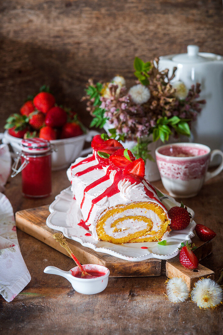 Stawberry Swiss roll with buttercream