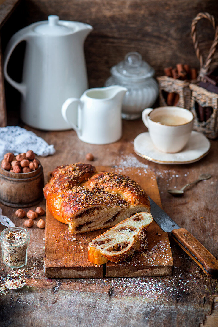 Hefezopf bread with hazelnut filling