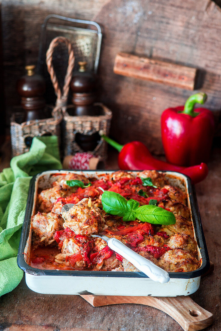 Meatballs in pepper tomato sauce