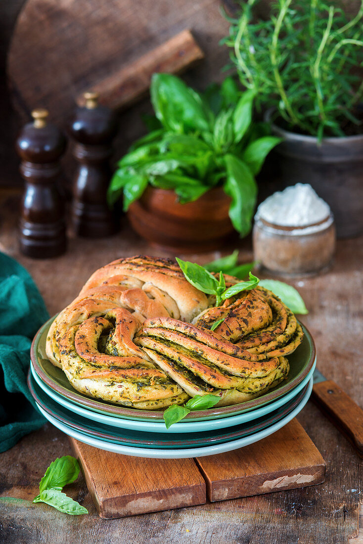 Braided pesto bread