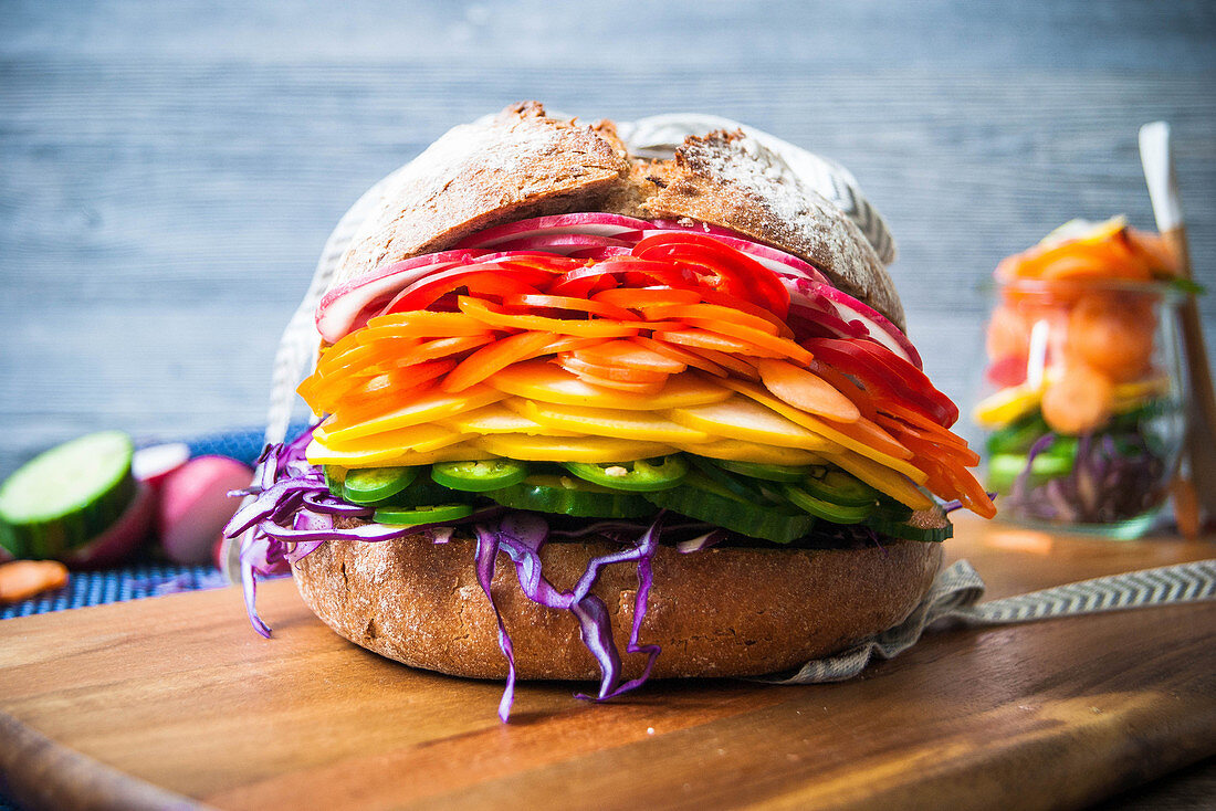 A rainbow vegetable sandwich