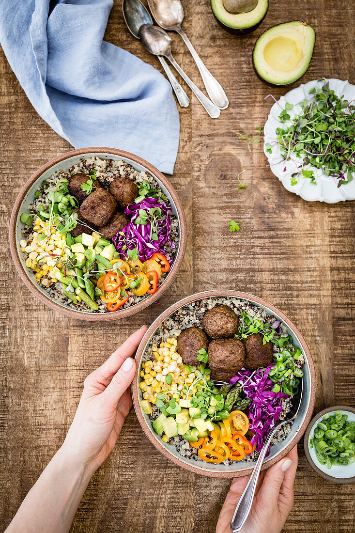 Quinoa Power Bowls with Meatballs