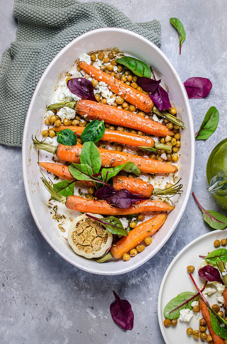 Roasted Carrots with crispy chickpeas and feta