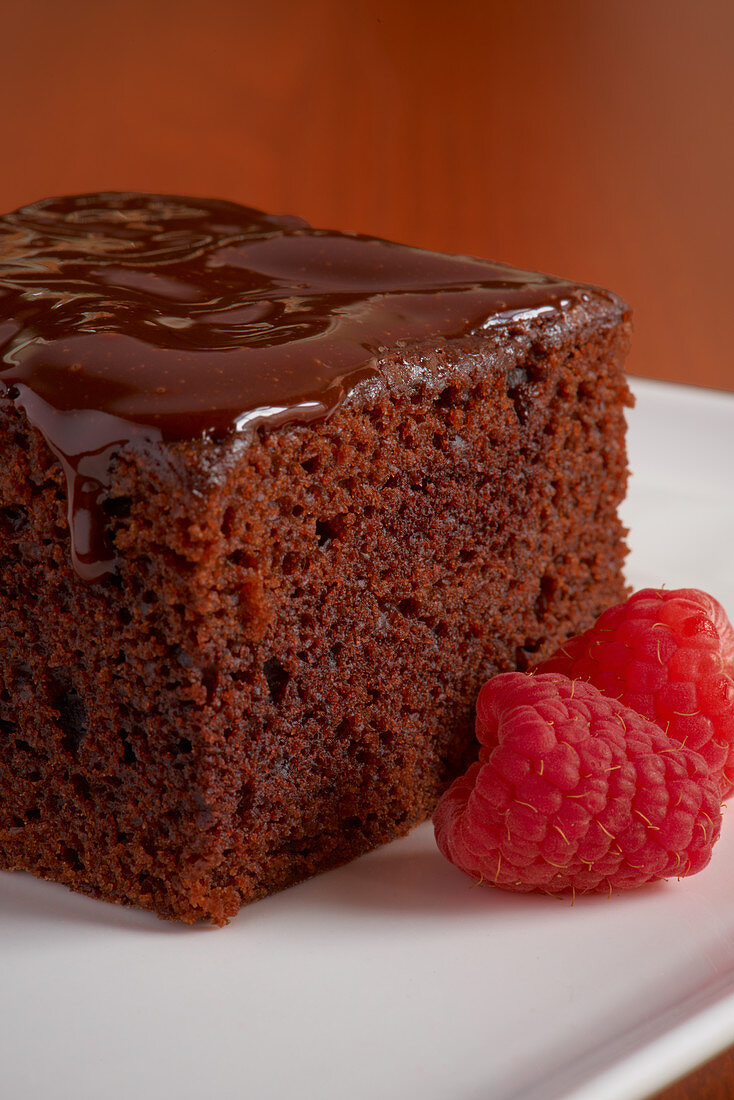 A piece of vegan chocolate cake (close-up)
