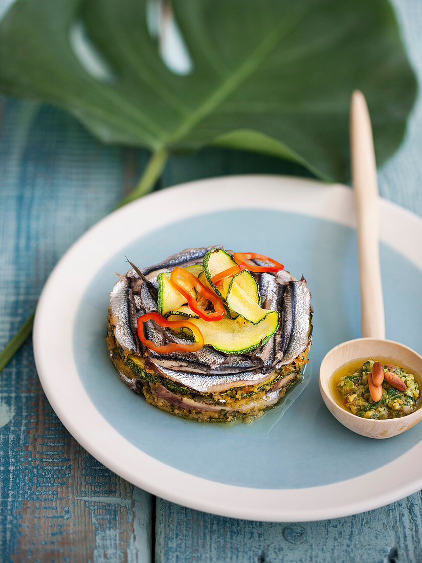 Saredellen-Zucchini-Auflauf mit Zitronenpesto