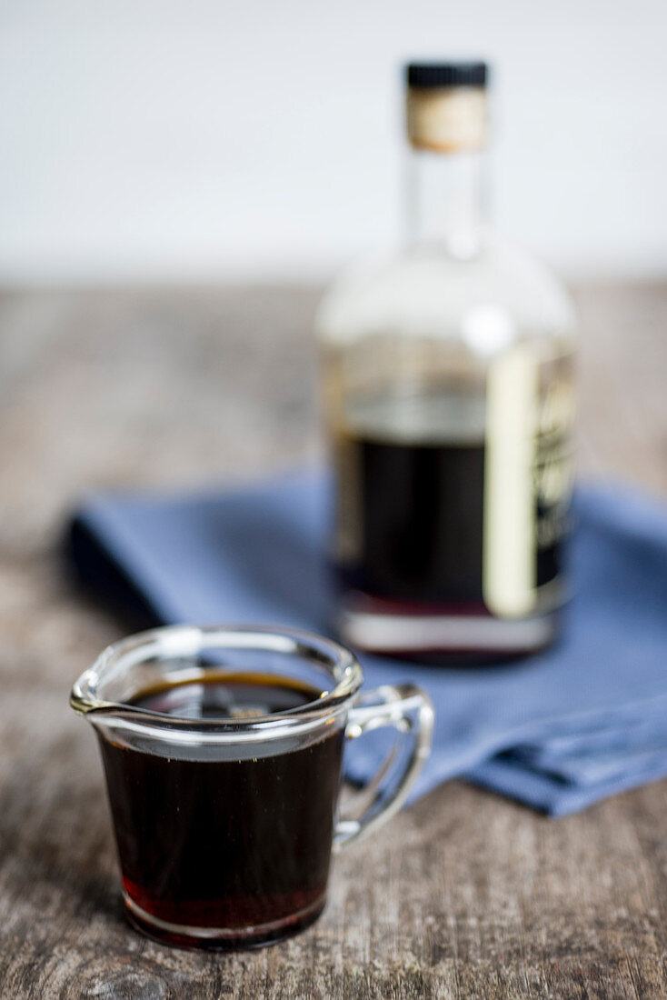 Vermouth in a glass jug and a bottle