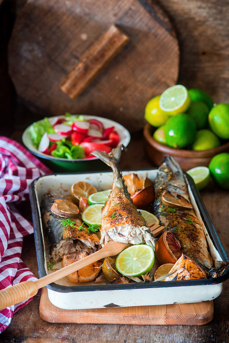 Roast mackerel with lime