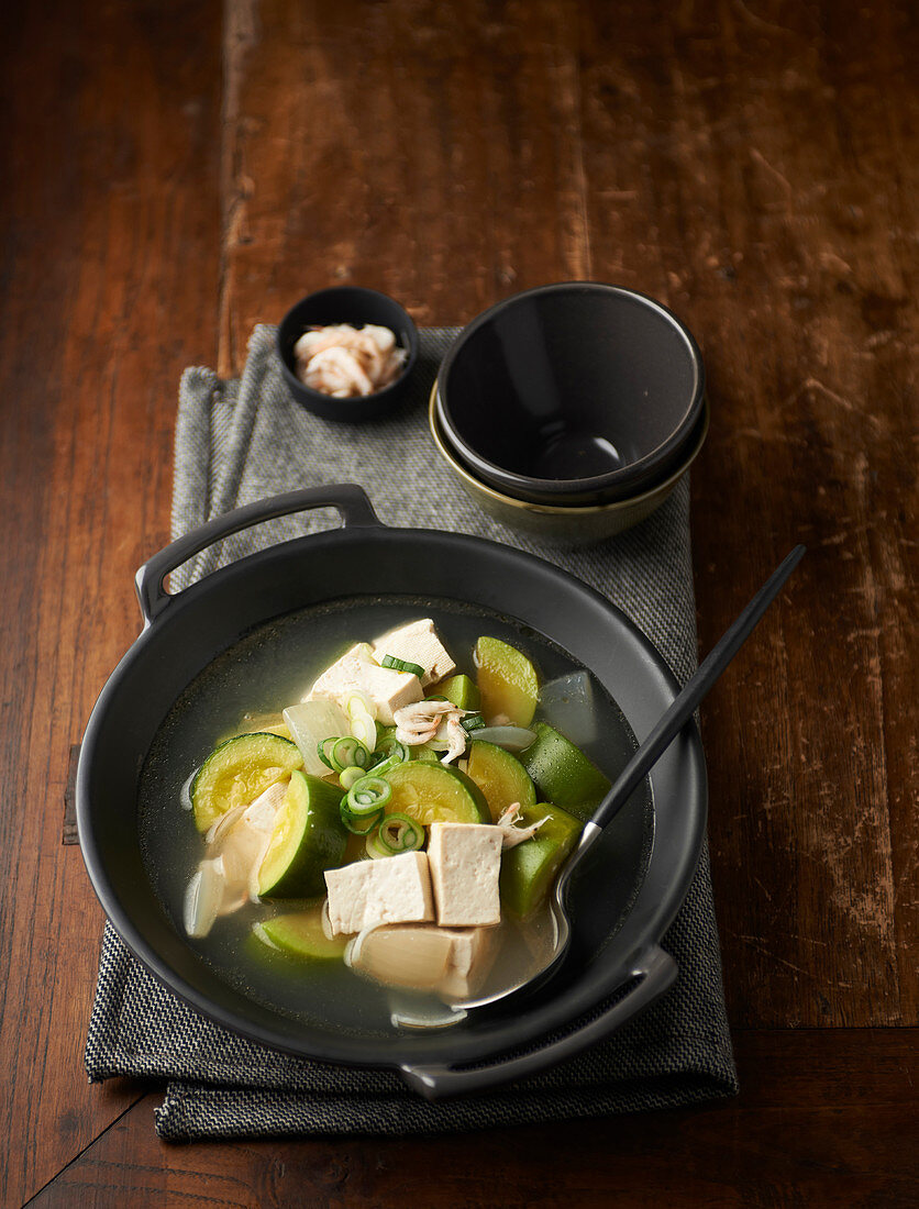 Jjigae (Korean stew) with tofu and courgette