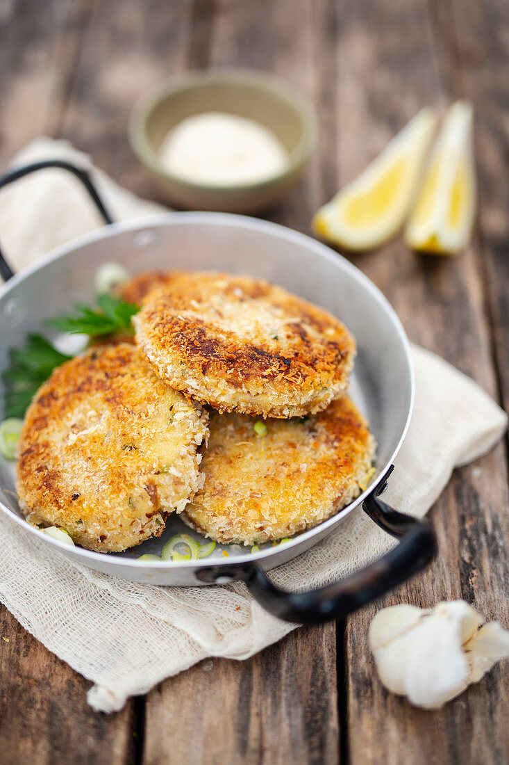 Tuna croquettes in a pan