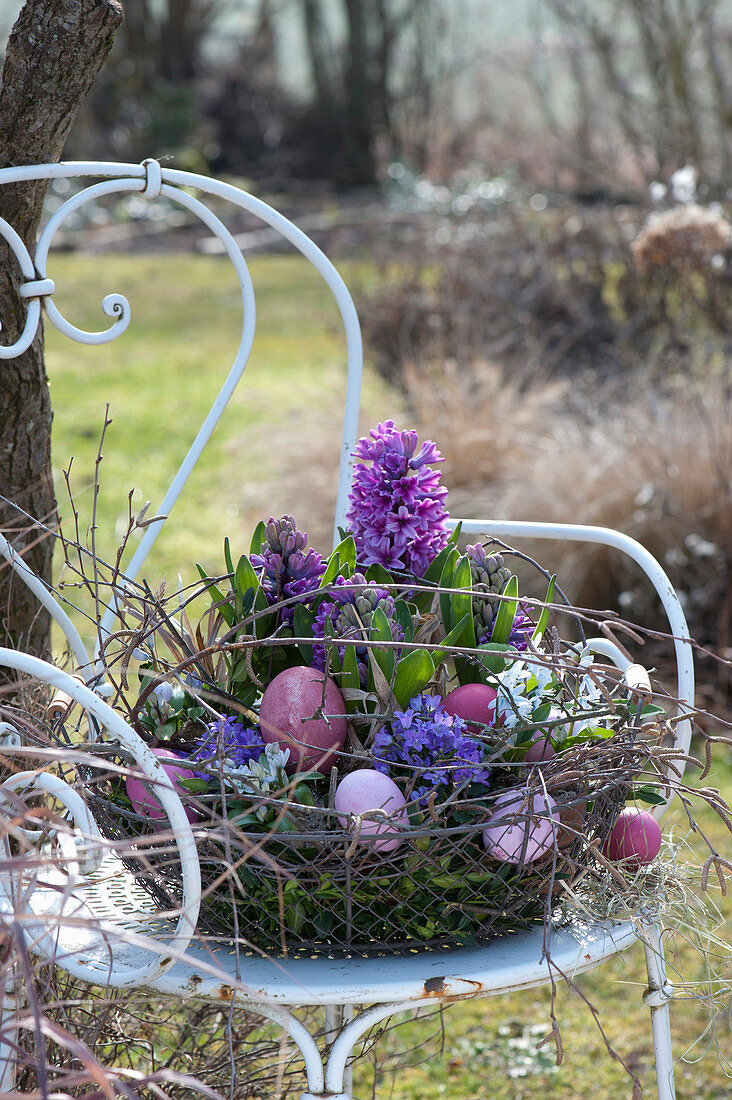 Basket Of Hyacinths, Blue Oysters And Bluebells