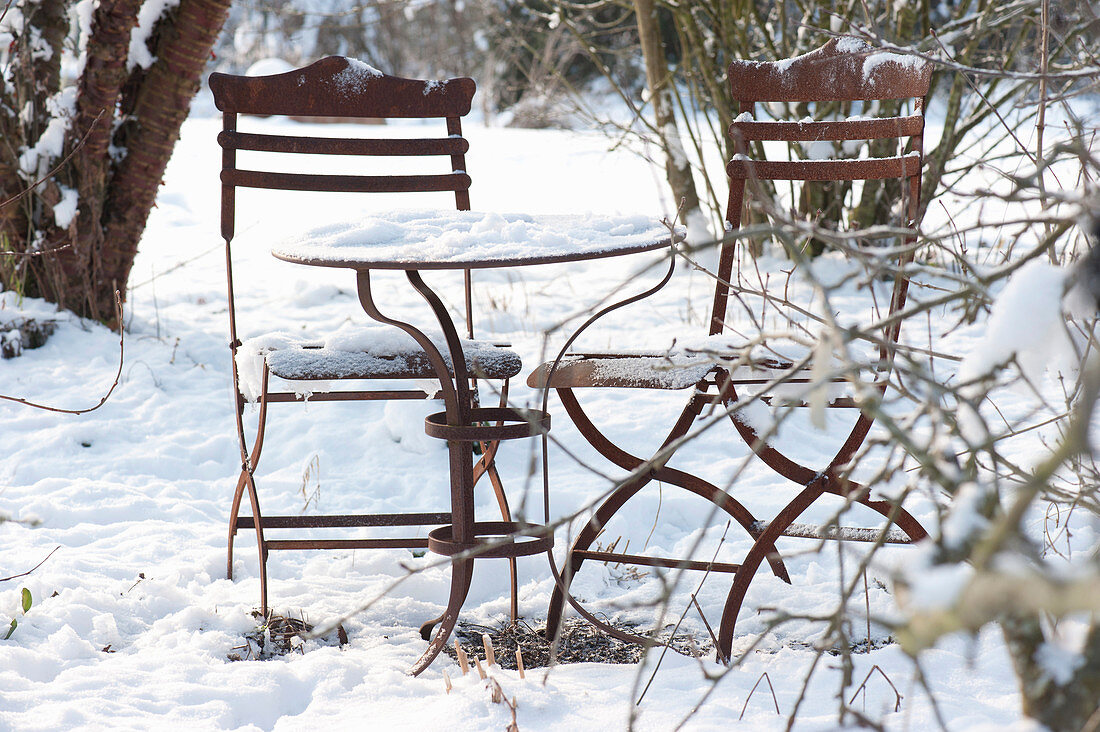 Small Seating Area In The Snowy Garden