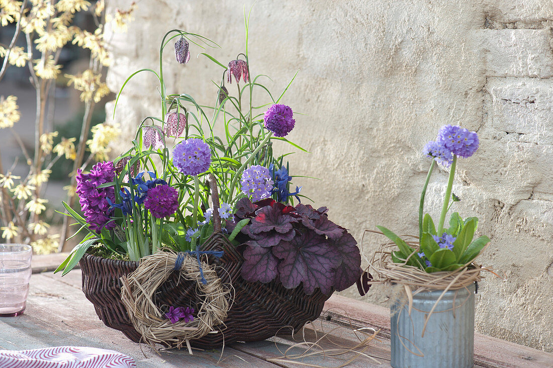 Spring Basket Planted Blue And Purple