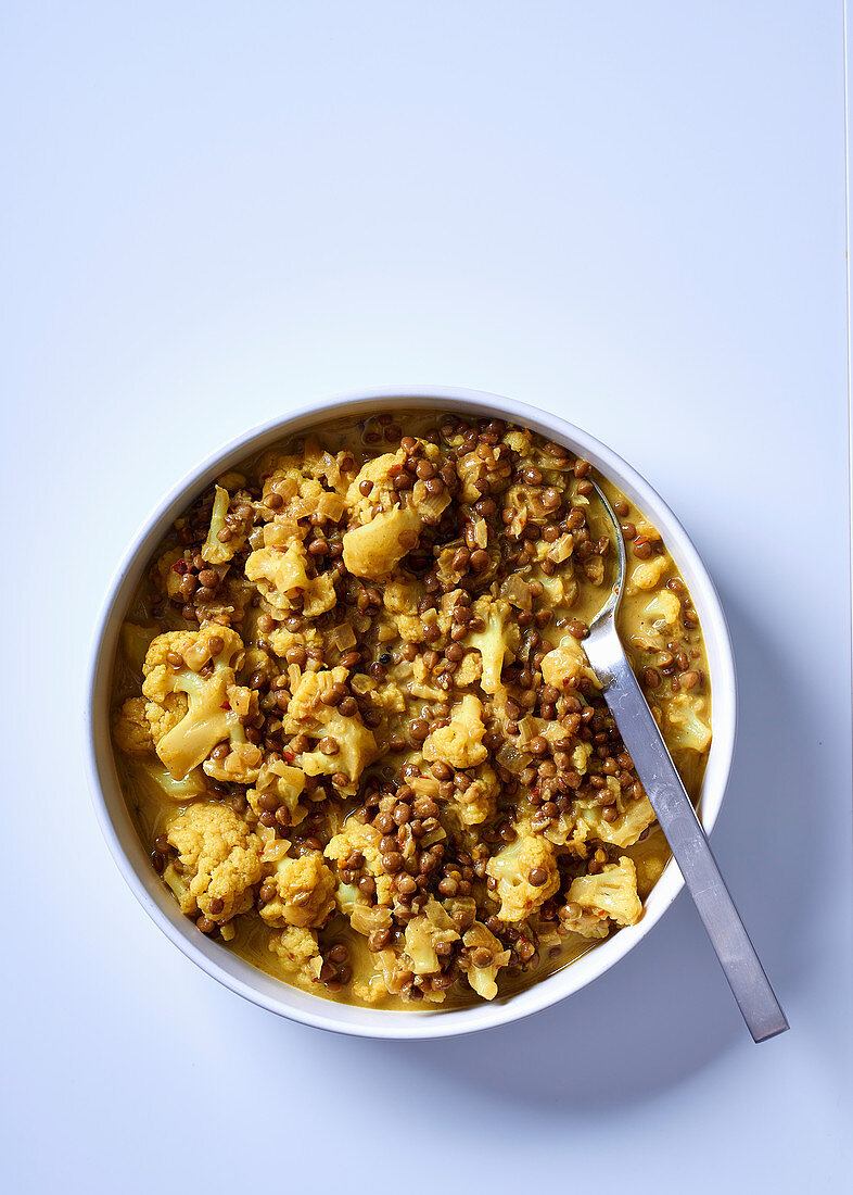 Cauliflower and lentil curry with coconut milk