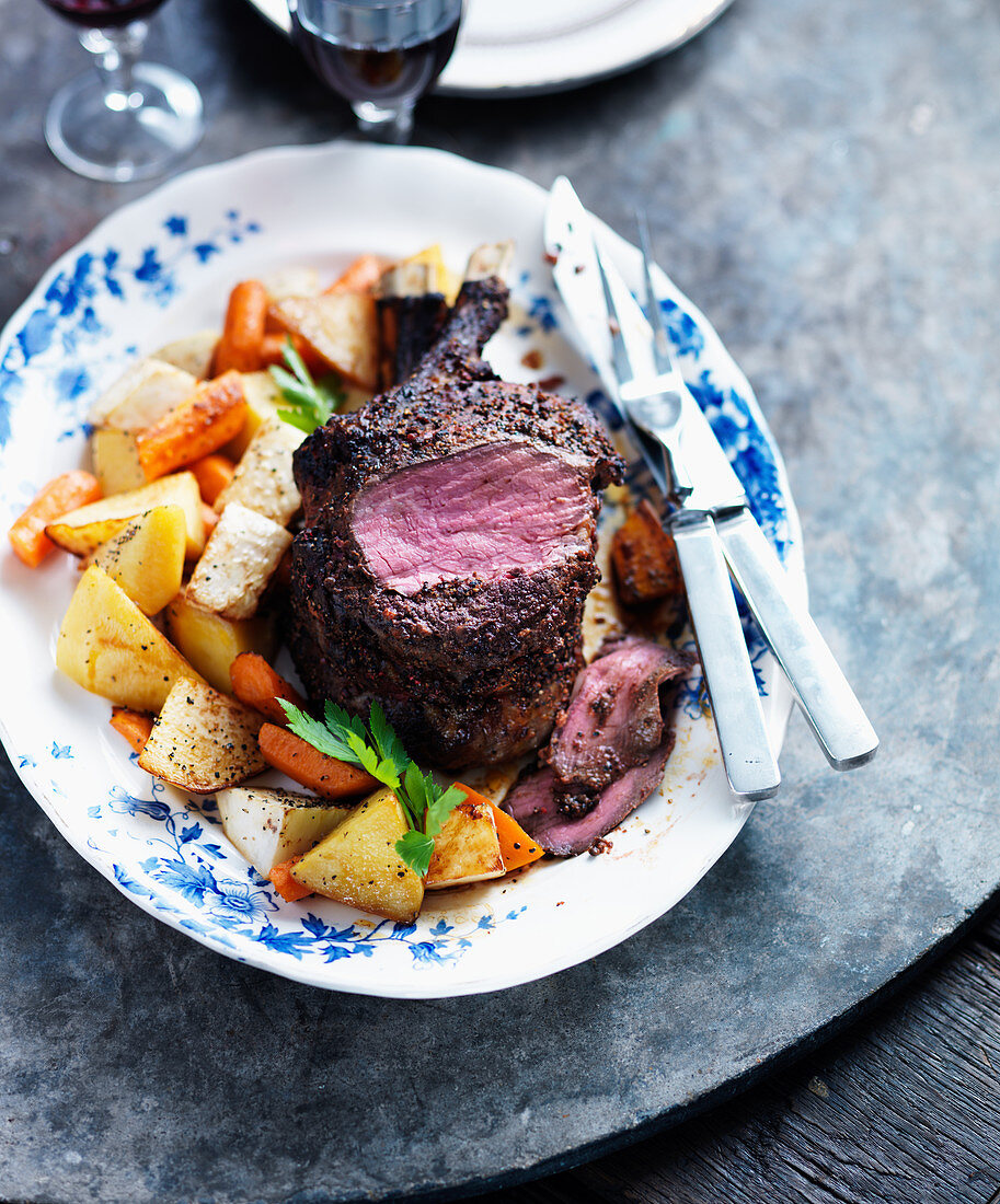 Roast beef with carrots and potatoes