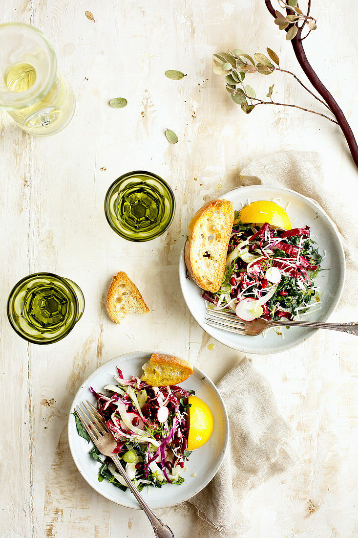 Radicchiosalat mit Grünkohl und Tangerinen-Vinaigrette (Aufsicht)