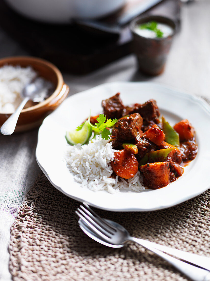 Spicy beef curry with rice