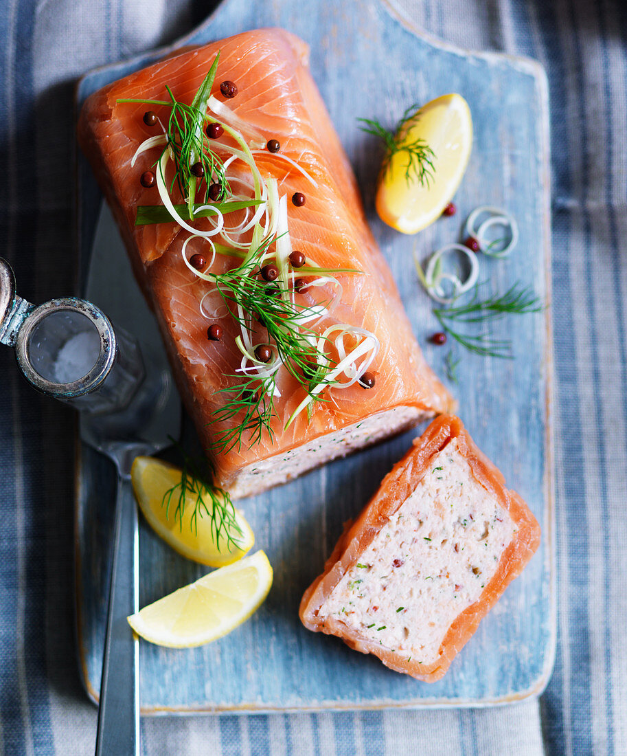 Smoked salmon terrine with capers, dill and lemon