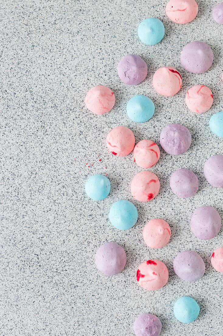 Colorful meringue kisses, seen from above