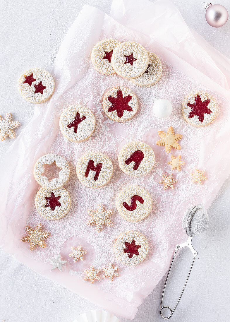 Jammy shortbread biscuits with letters