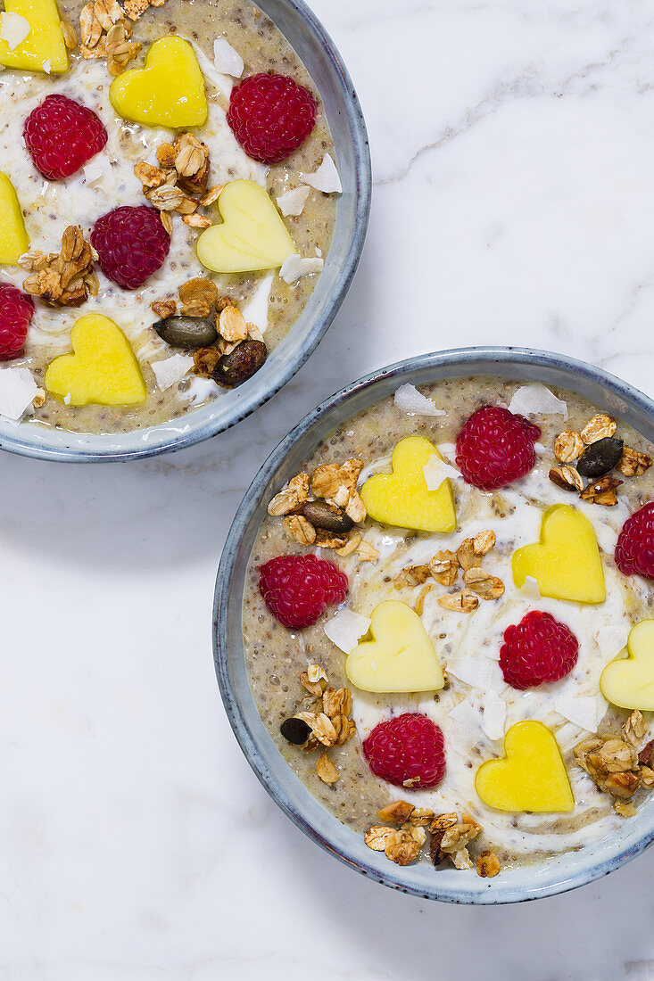 A mango smoothie bowl with banana