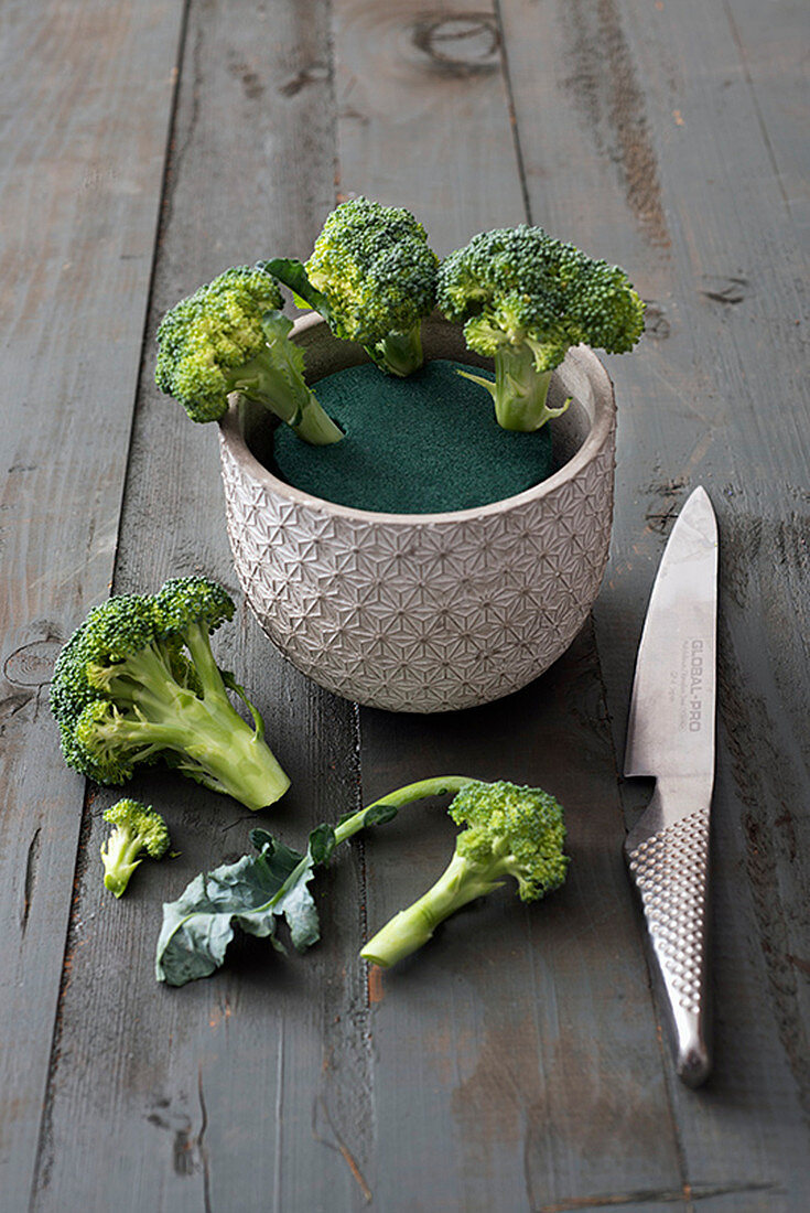 Instructions for making a decorative arrangement of broccoli