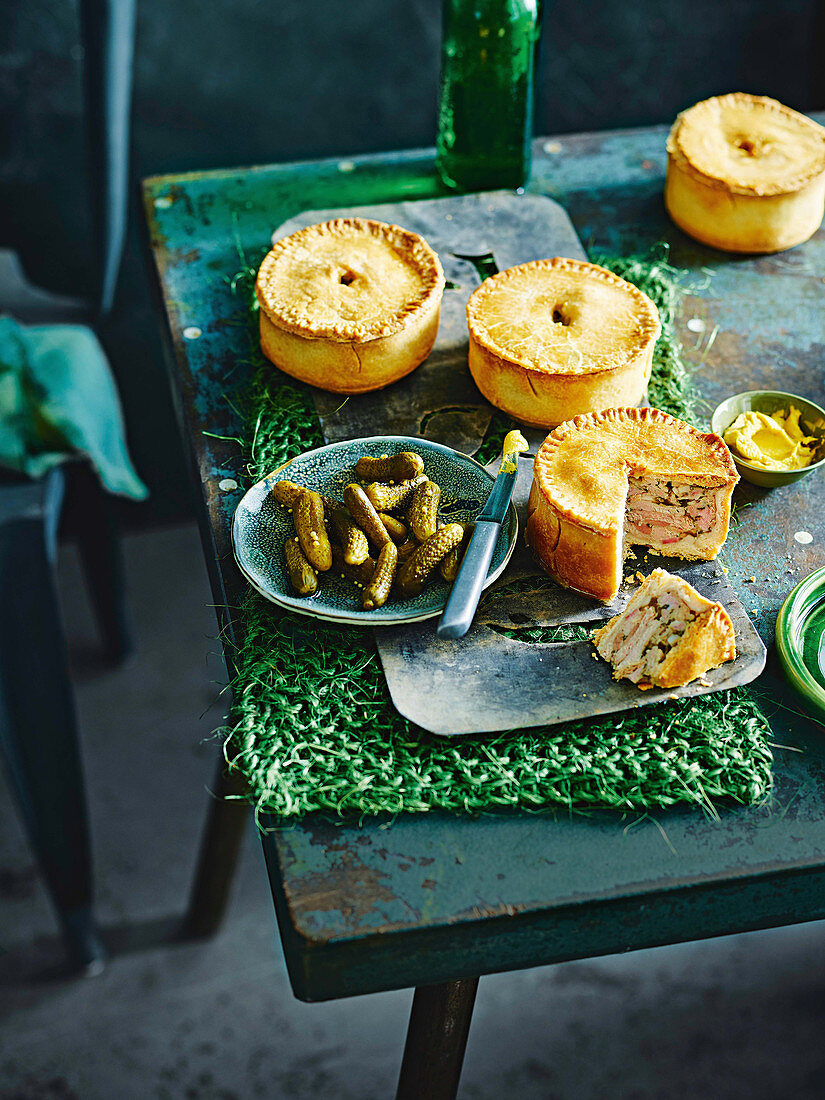 English pork pies with cornichons