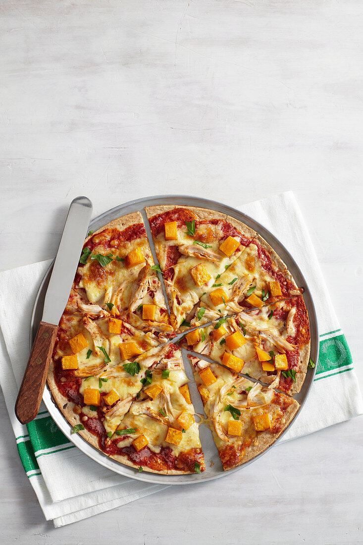 Chicken and Roasted Pumpkin Pizzas