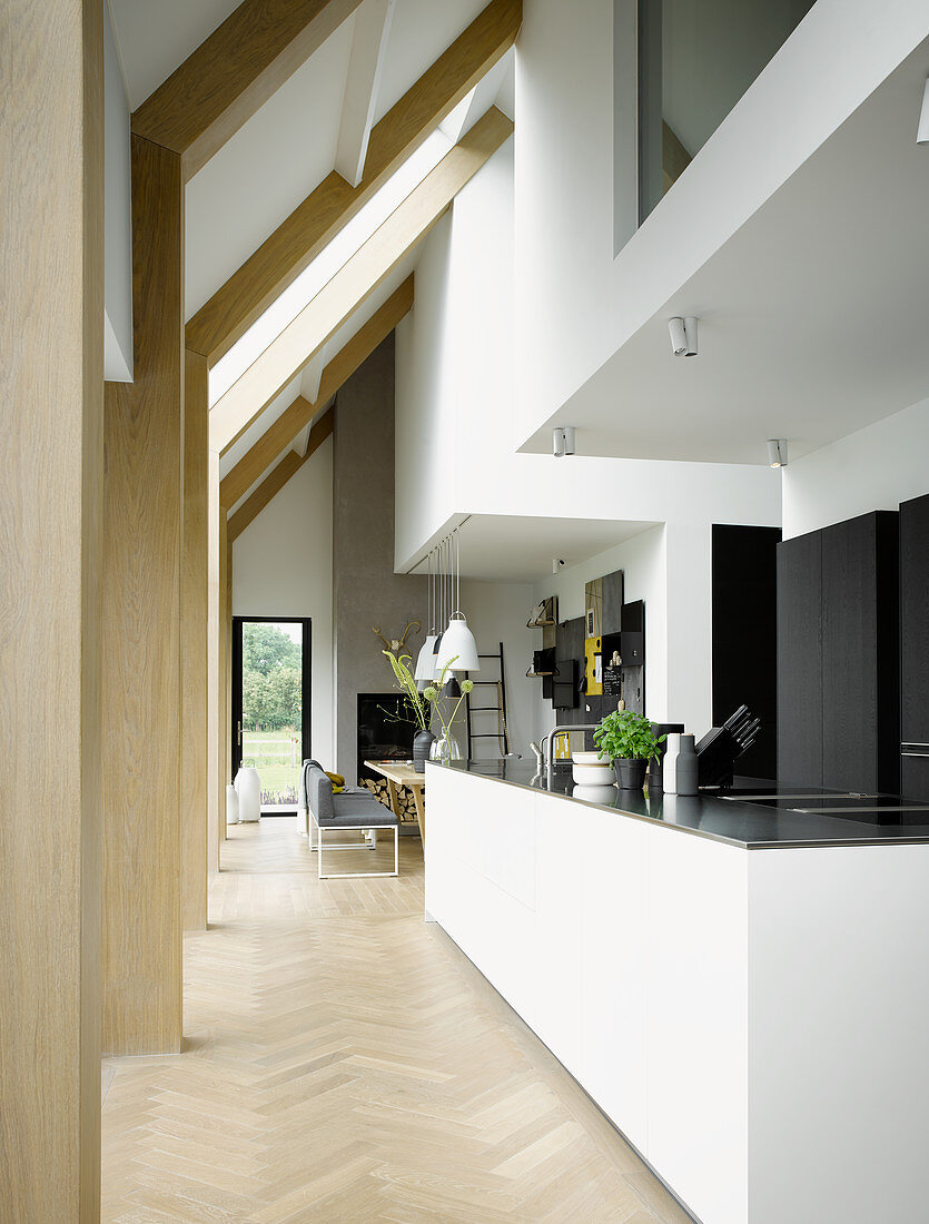 Open-plan kitchen in modern architect-designed house