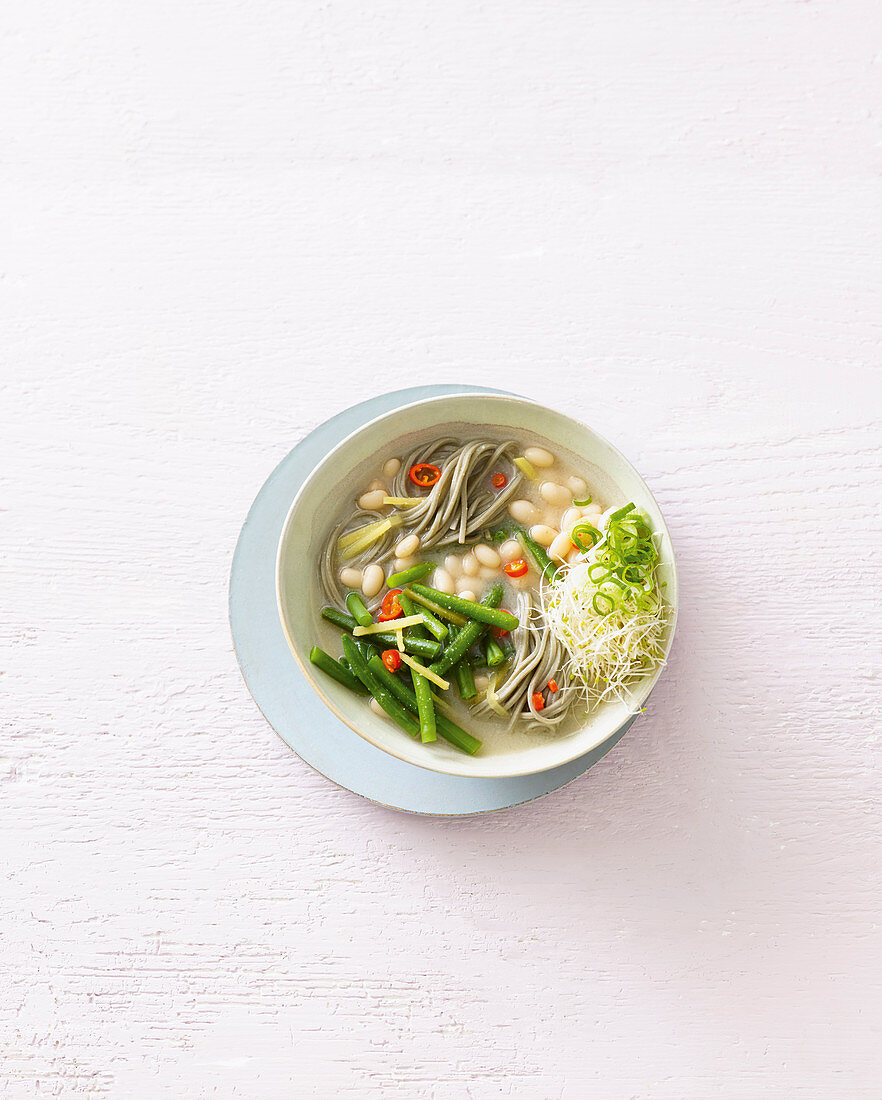 Miso bean soup with soba noodles
