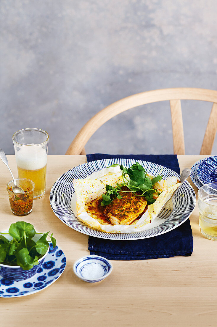 Chermoula Snapper en Papillote mit Brunnenkresse