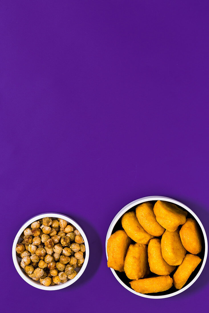 Carrot and lentil fritters and roasted chickpeas