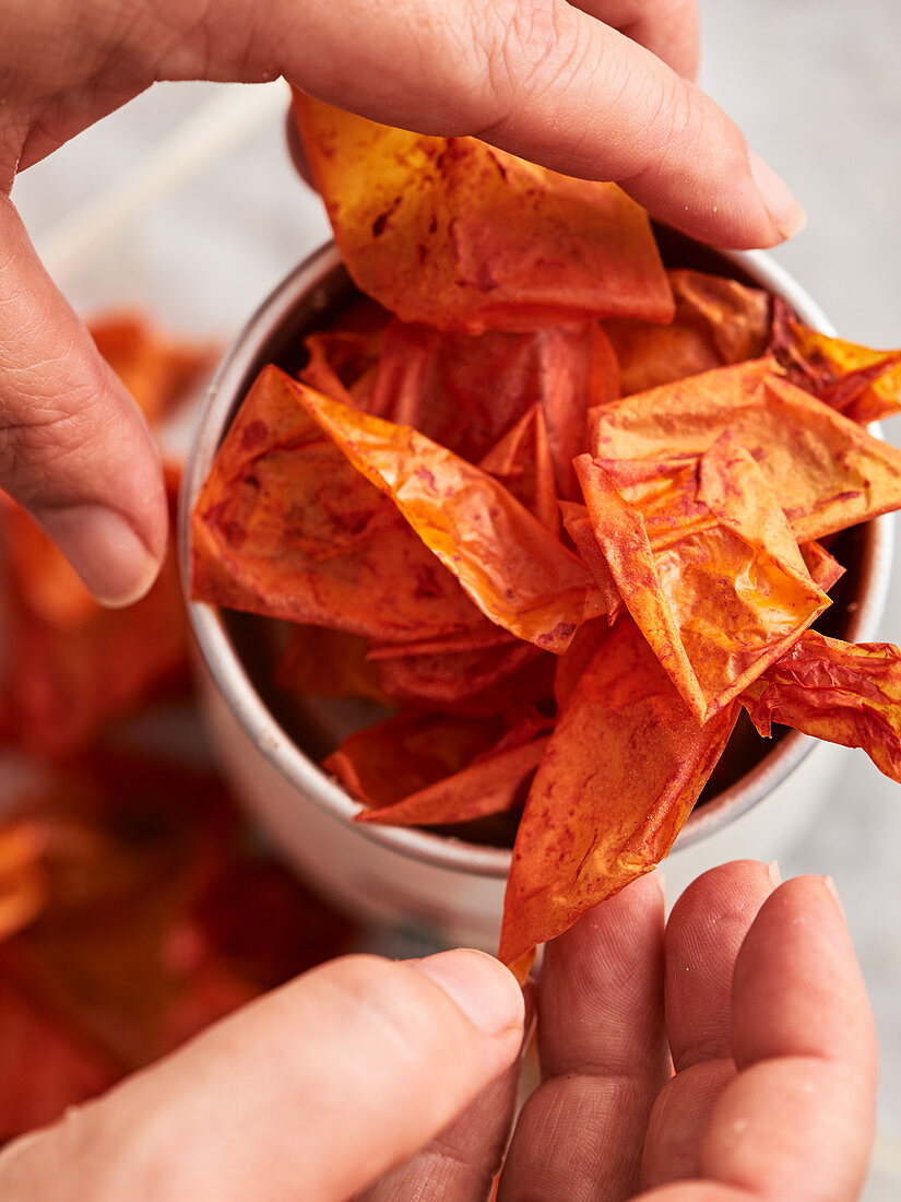 Dried tomato skins for making tomato powder