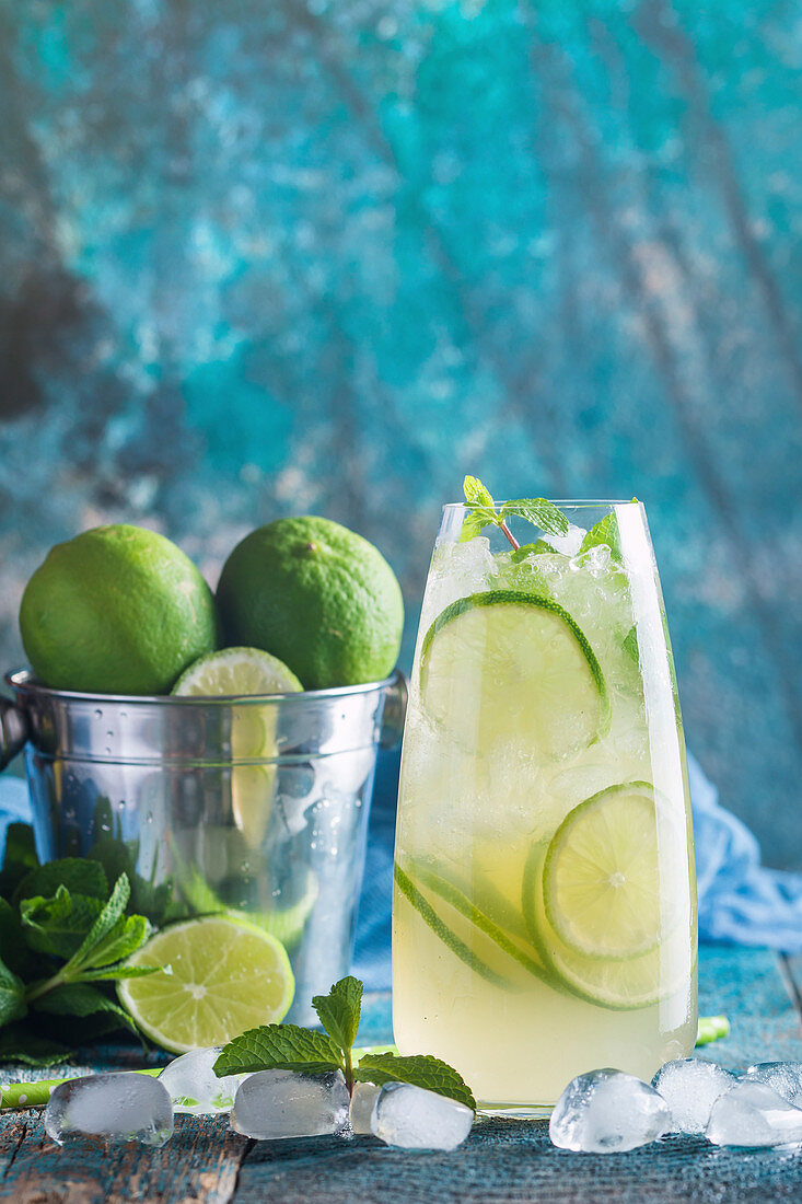 Mojito mit Limetten und Minze im Highball-Glas