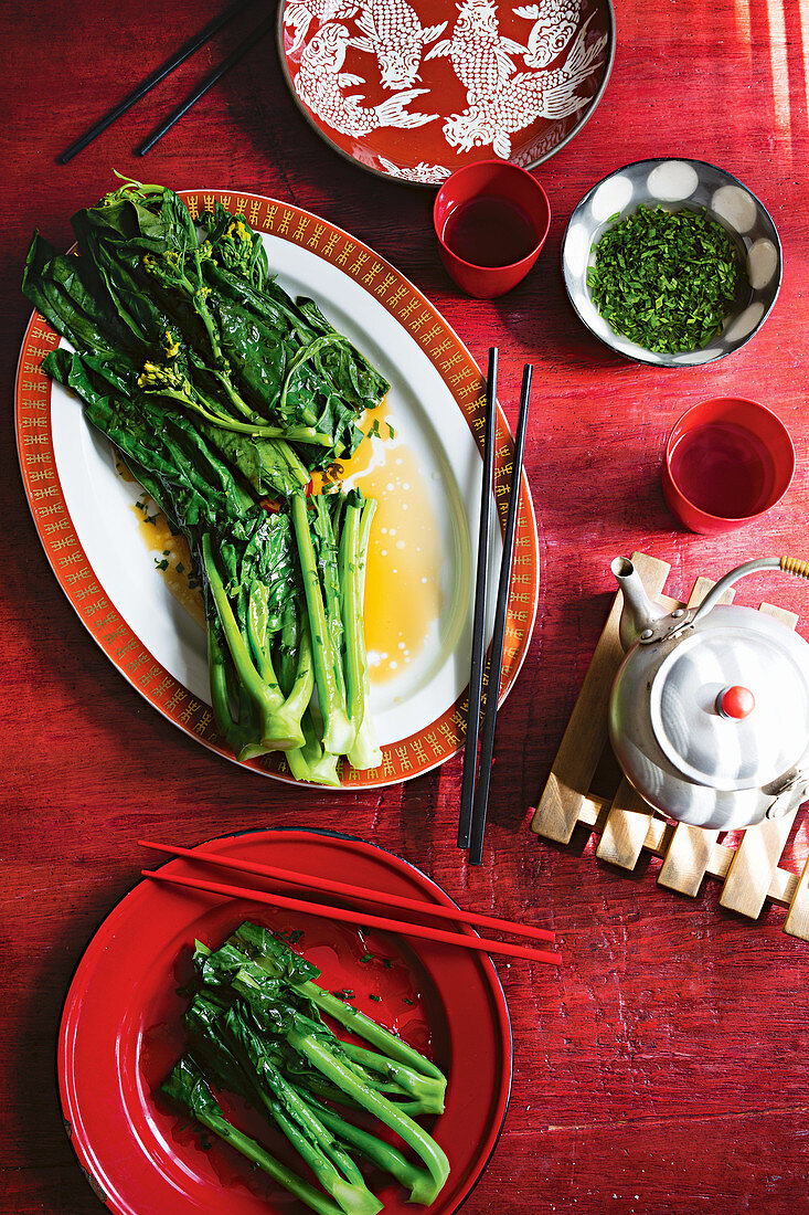 Gai lan with schmaltz (China)