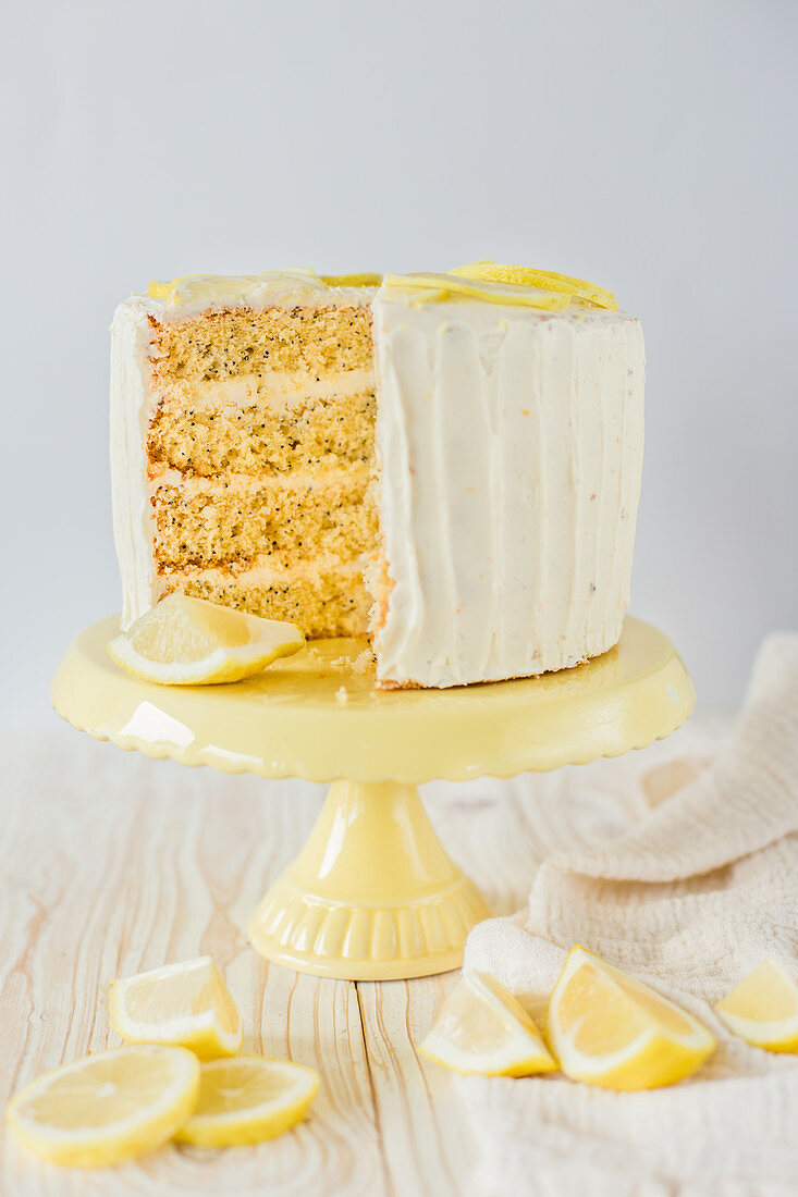 Lemon layer cake, sliced