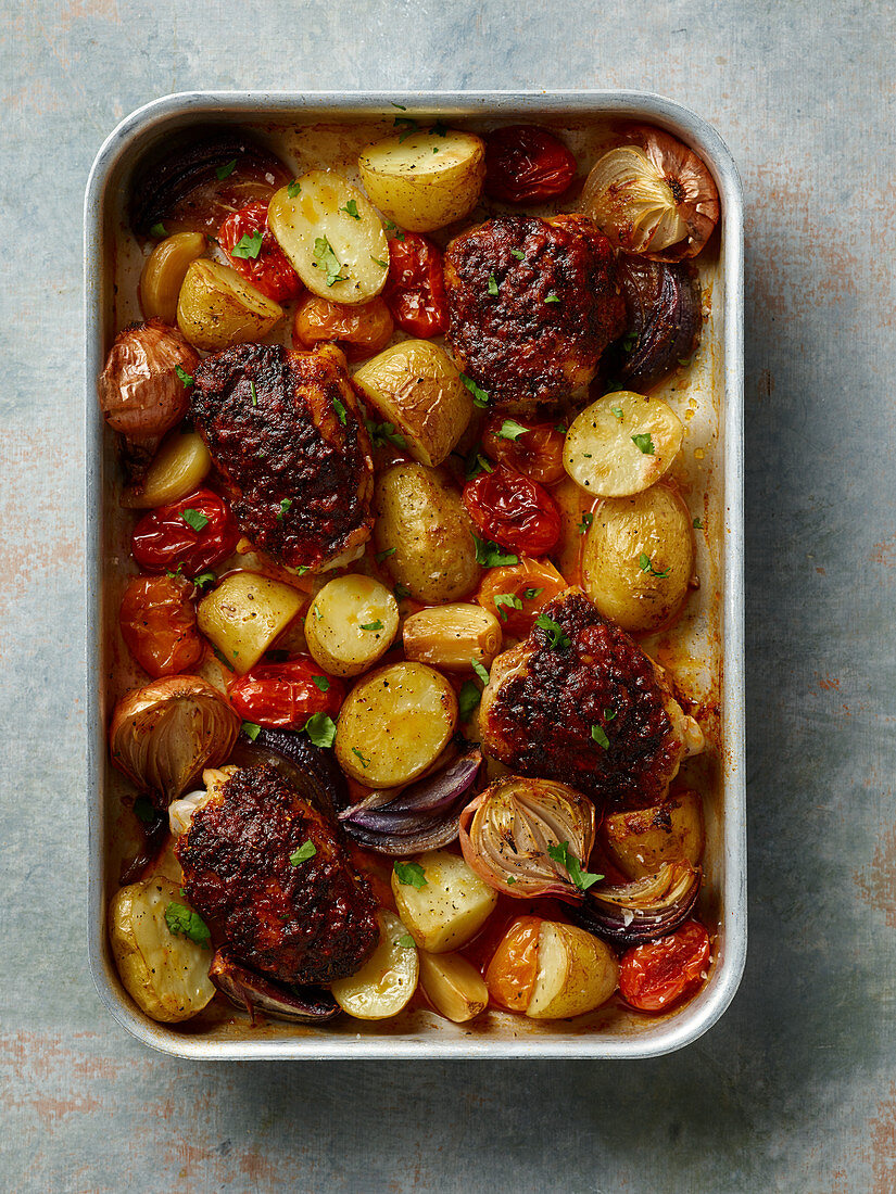 Oven roasted chicken with vegetables