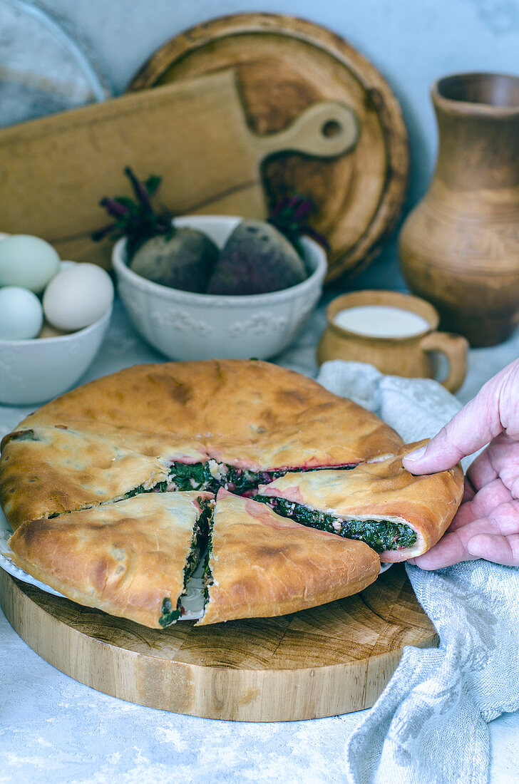 Vegetable pie with beetroot leaves