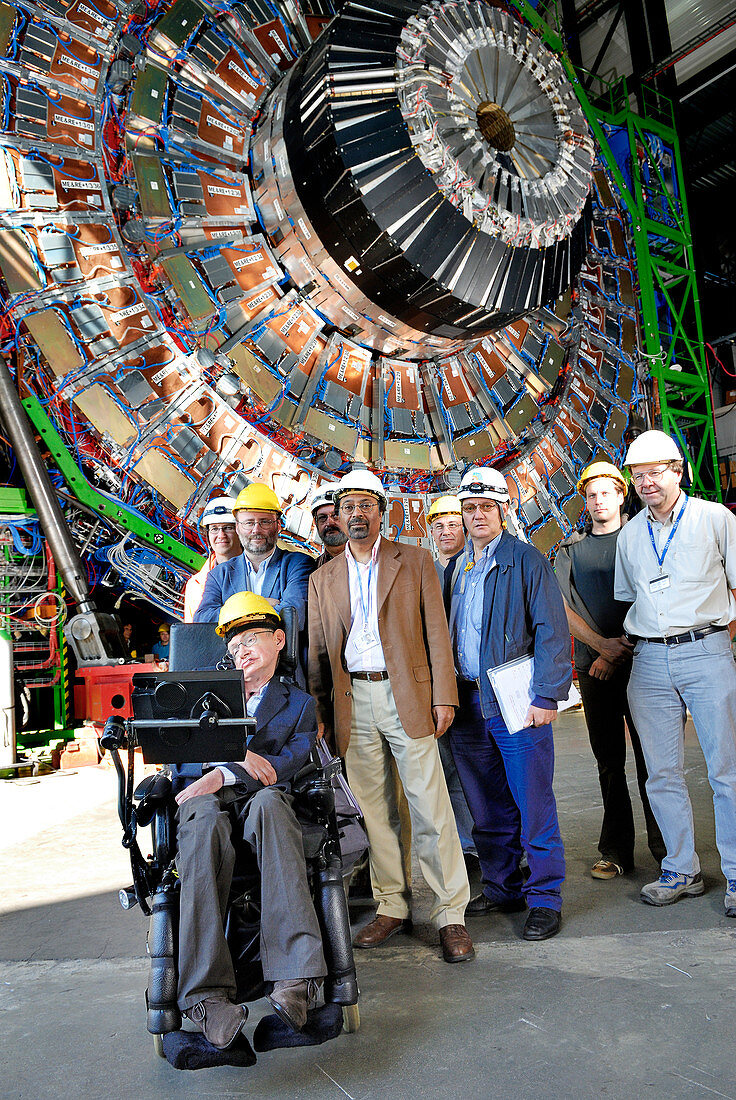 Stephen Hawking and scientists at CERN's CMS in 2006