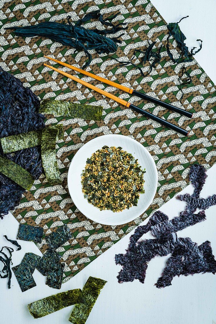 Assortment of seaweed, nori and wakame