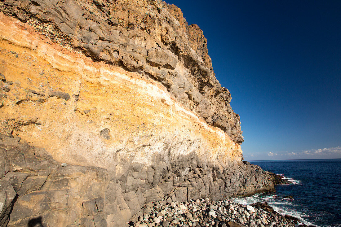 Colourful volcanic rocks in the sea cliff, Canary Islands