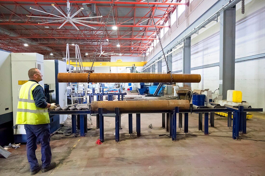 Cutting steel at metalworks, Scotland, UK