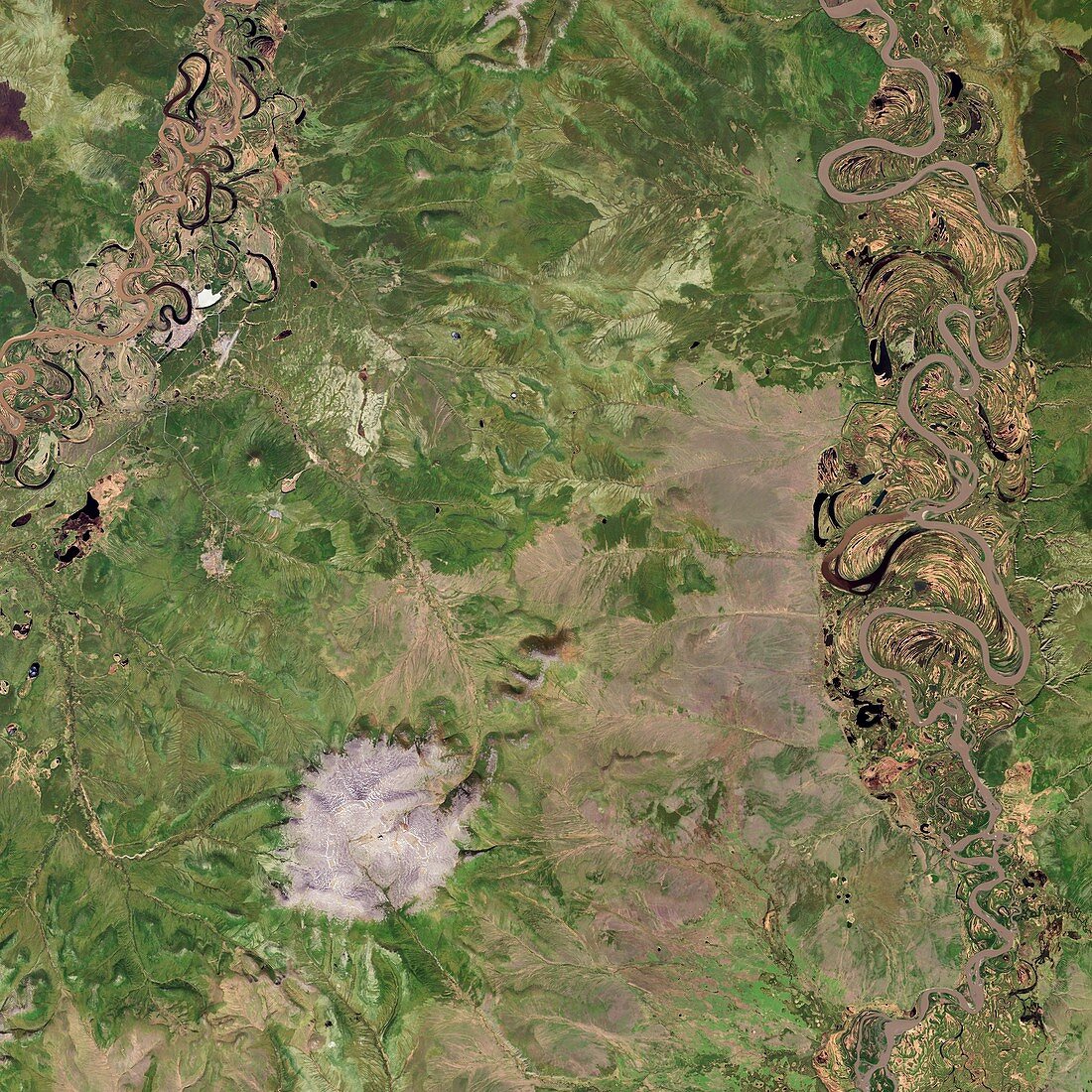 Siberian permafrost and crater, satellite image