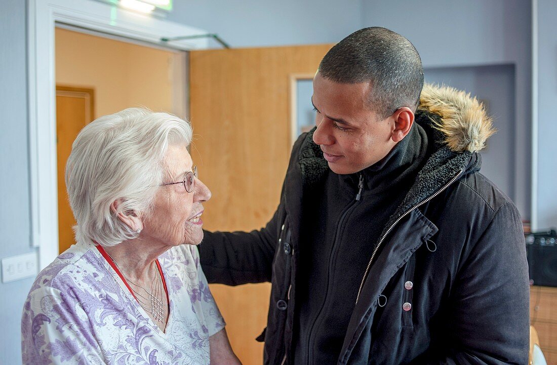 Care home resident and assistant