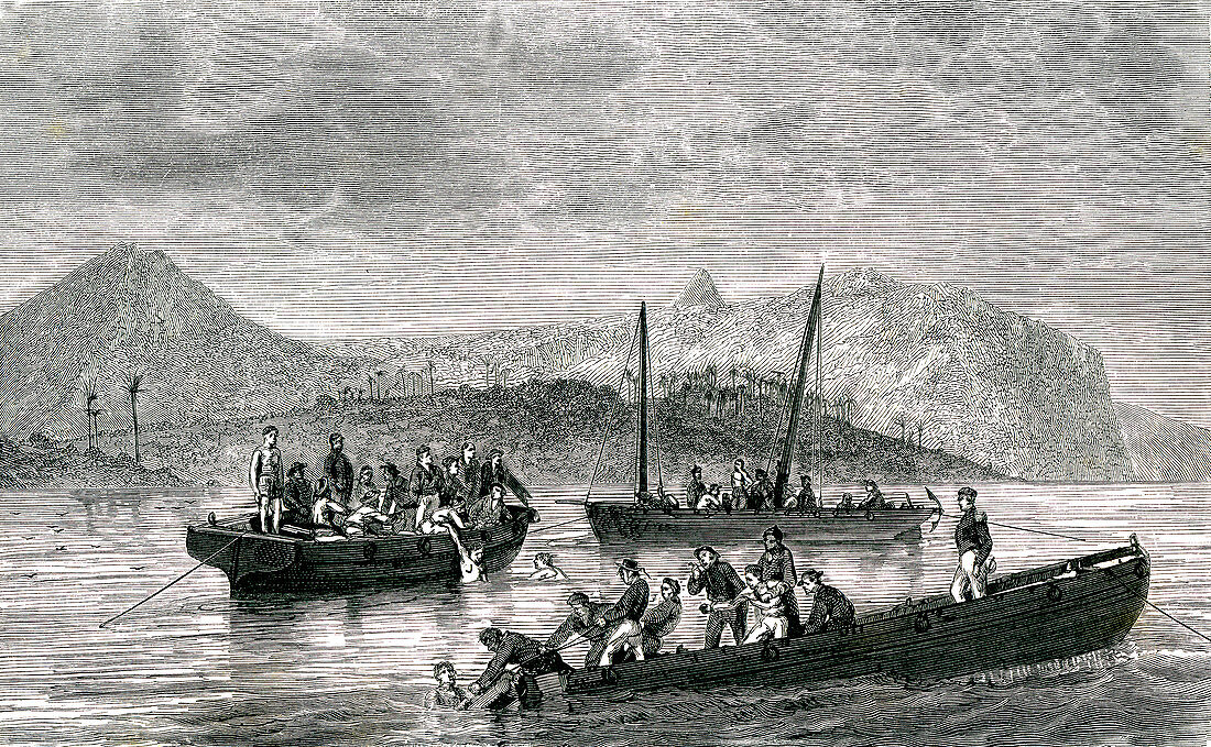 La Perouse shipwreck, French explorer, illustration