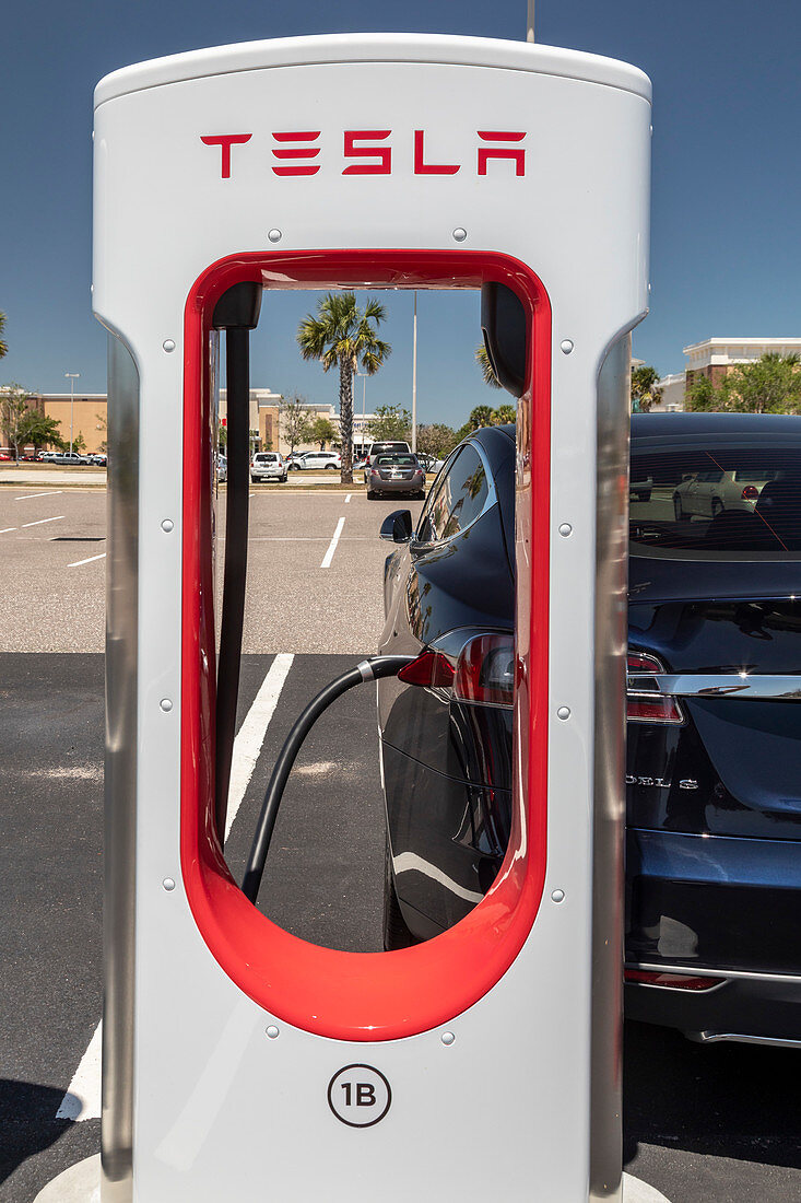 Electric car charging station, Florida, USA